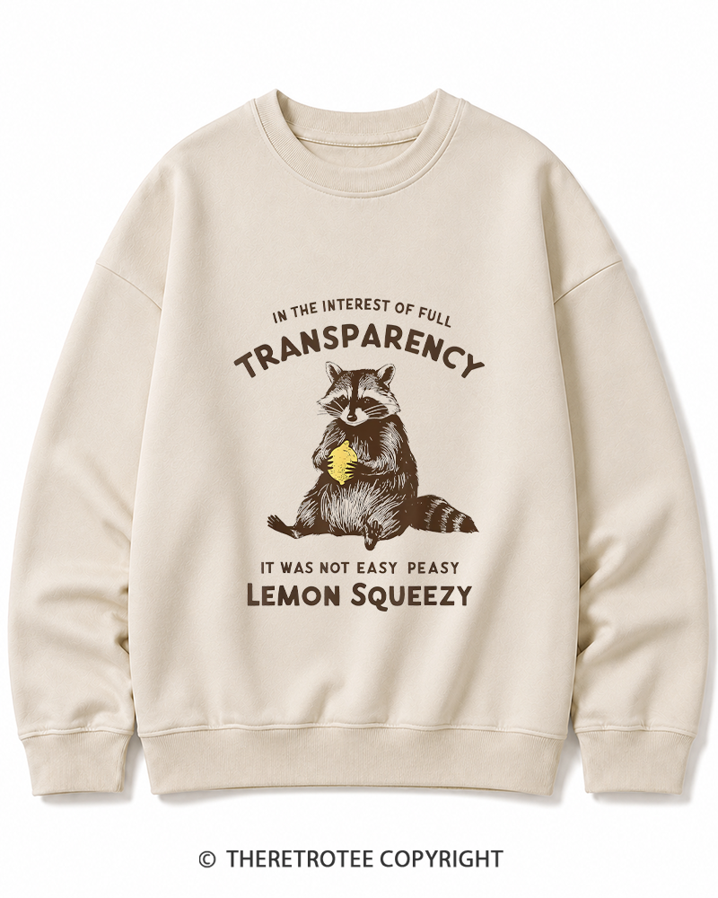 TheRetroTee It Was Not Easy Peasy Lemon Squeezy Raccoon 1970s Cotton Sweatshirt