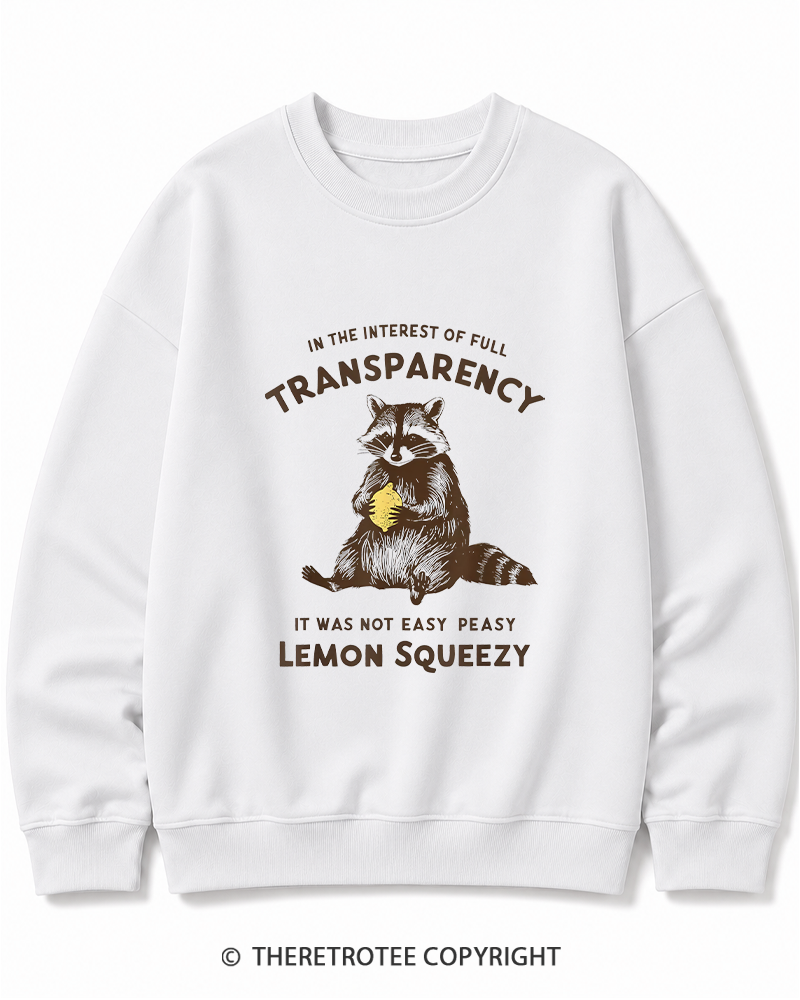 TheRetroTee It Was Not Easy Peasy Lemon Squeezy Raccoon 1970s Cotton Sweatshirt