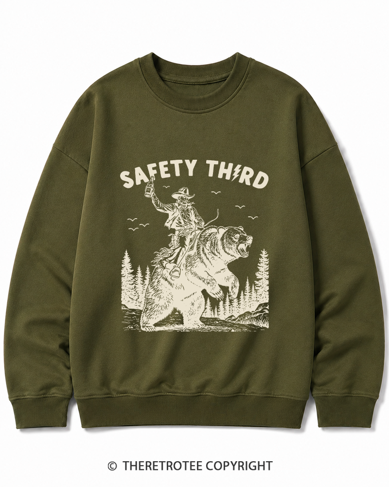 TheRetroTee Safety Third Grizzly Bear Cotton Sweatshirt