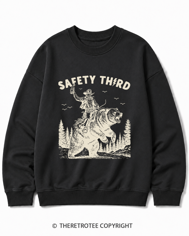 TheRetroTee Safety Third Grizzly Bear Cotton Sweatshirt
