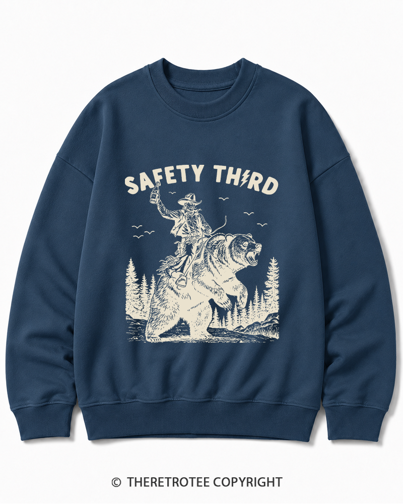 TheRetroTee Safety Third Grizzly Bear Cotton Sweatshirt
