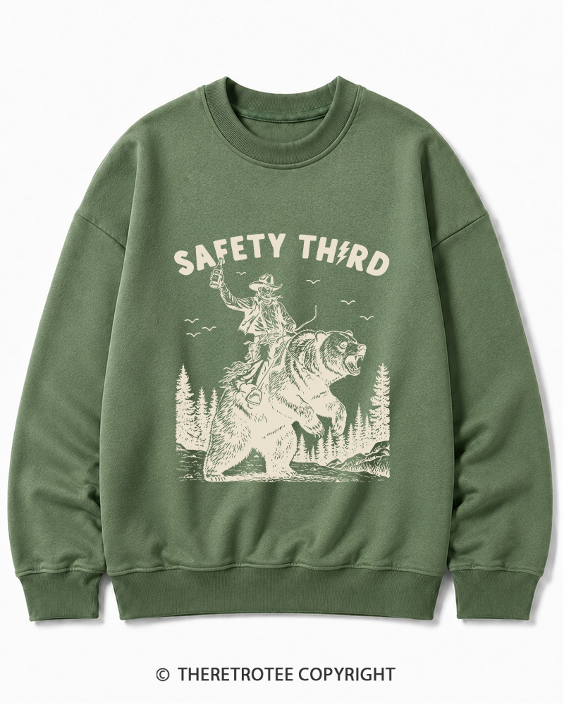 TheRetroTee Safety Third Grizzly Bear Cotton Sweatshirt