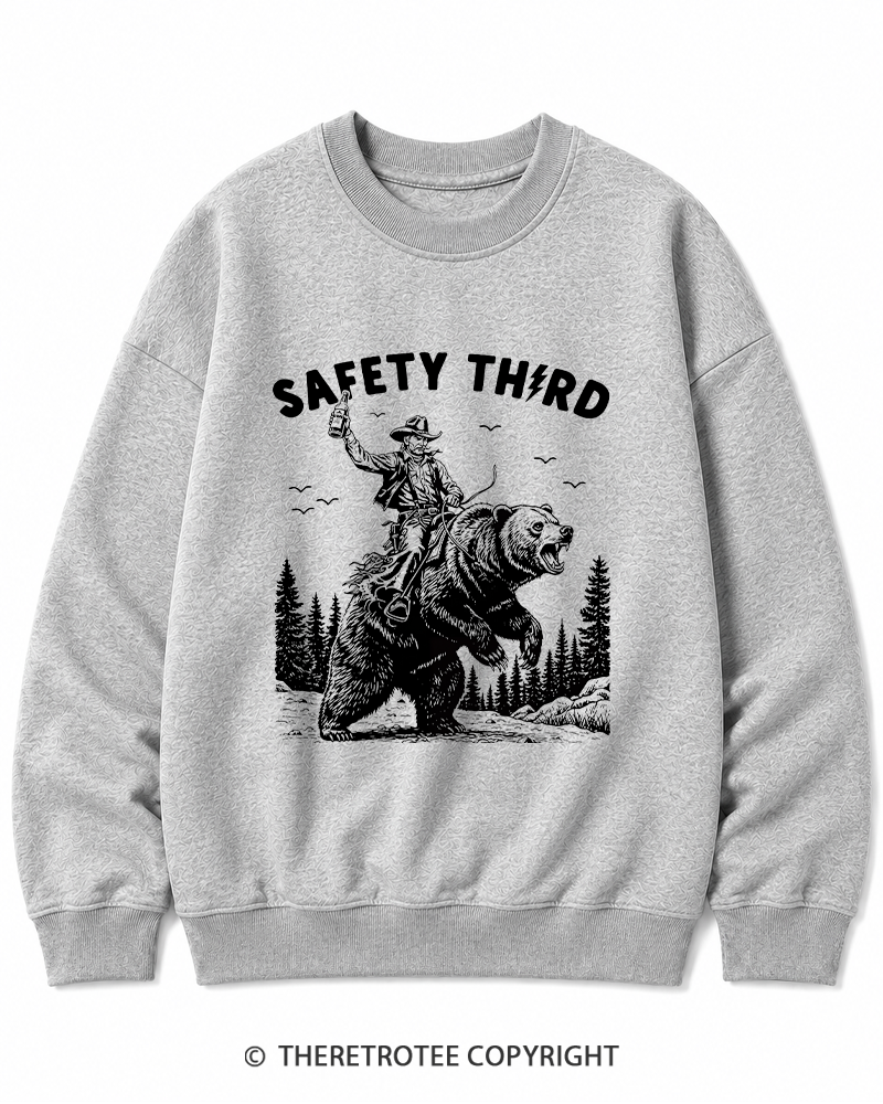 TheRetroTee Safety Third Grizzly Bear Cotton Sweatshirt