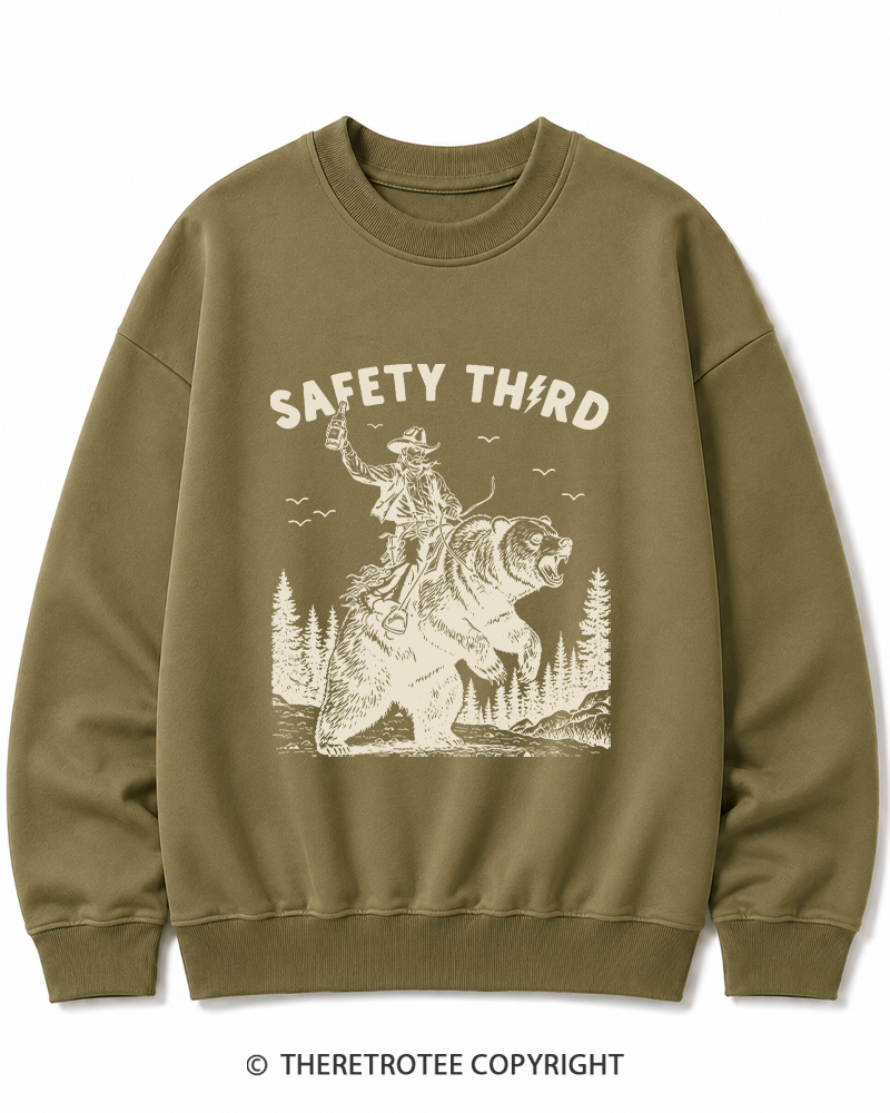 TheRetroTee Safety Third Grizzly Bear Cotton Sweatshirt