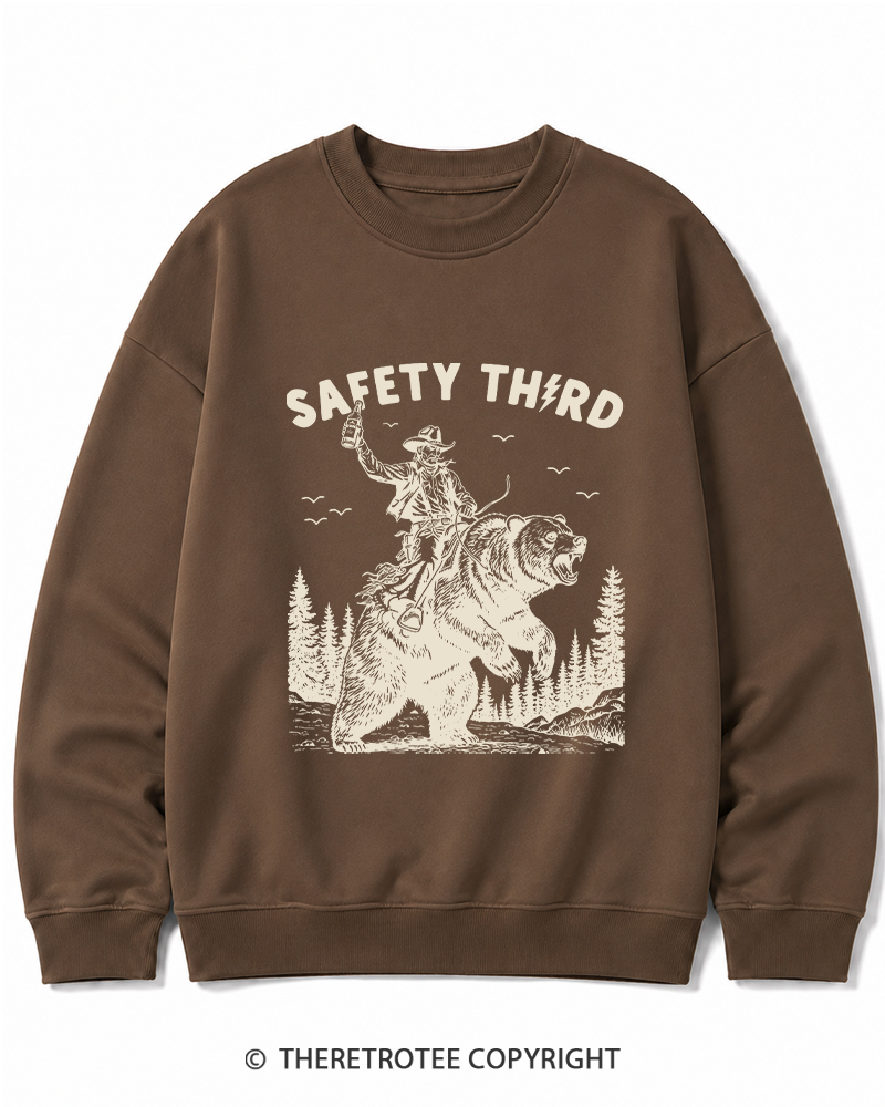 TheRetroTee Safety Third Grizzly Bear Cotton Sweatshirt