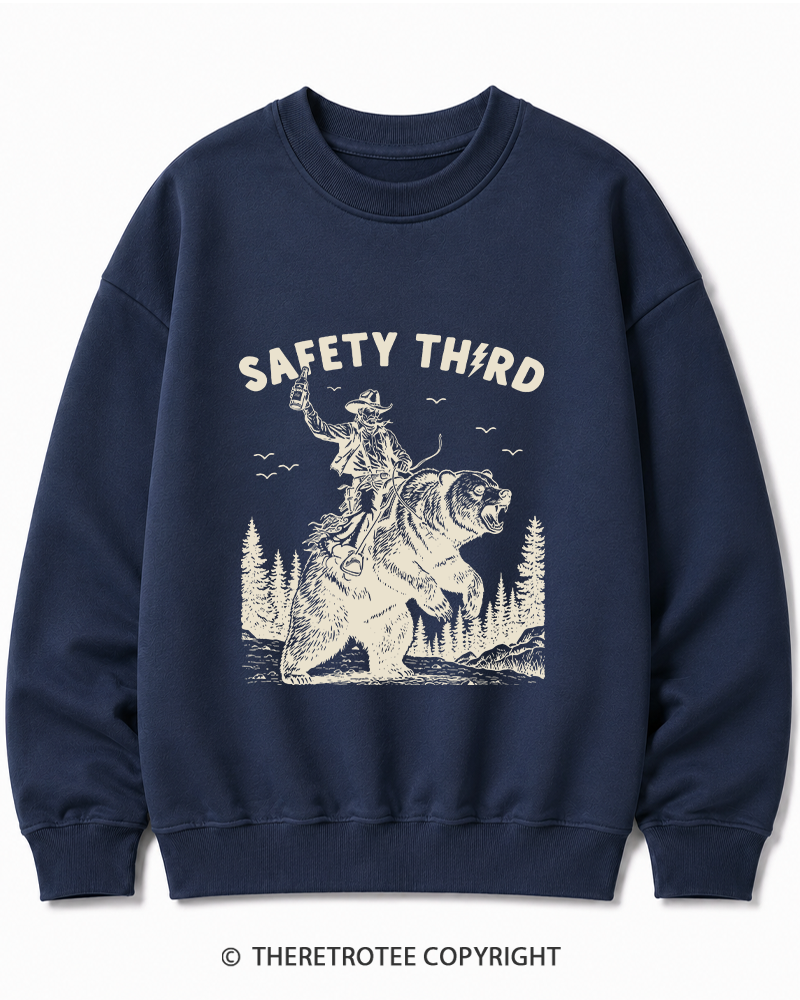 TheRetroTee Safety Third Grizzly Bear Cotton Sweatshirt