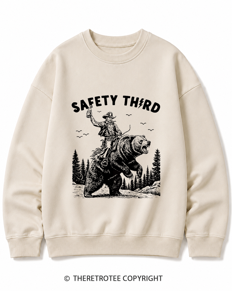 TheRetroTee Safety Third Grizzly Bear Cotton Sweatshirt