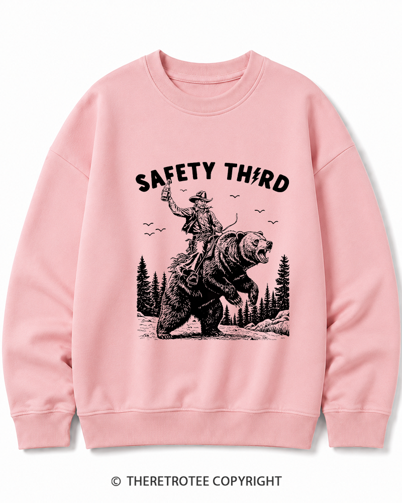 TheRetroTee Safety Third Grizzly Bear Cotton Sweatshirt