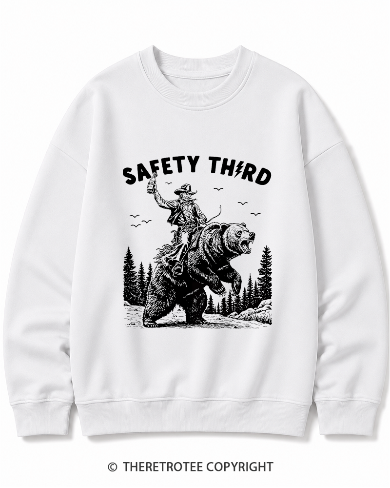 TheRetroTee Safety Third Grizzly Bear Cotton Sweatshirt