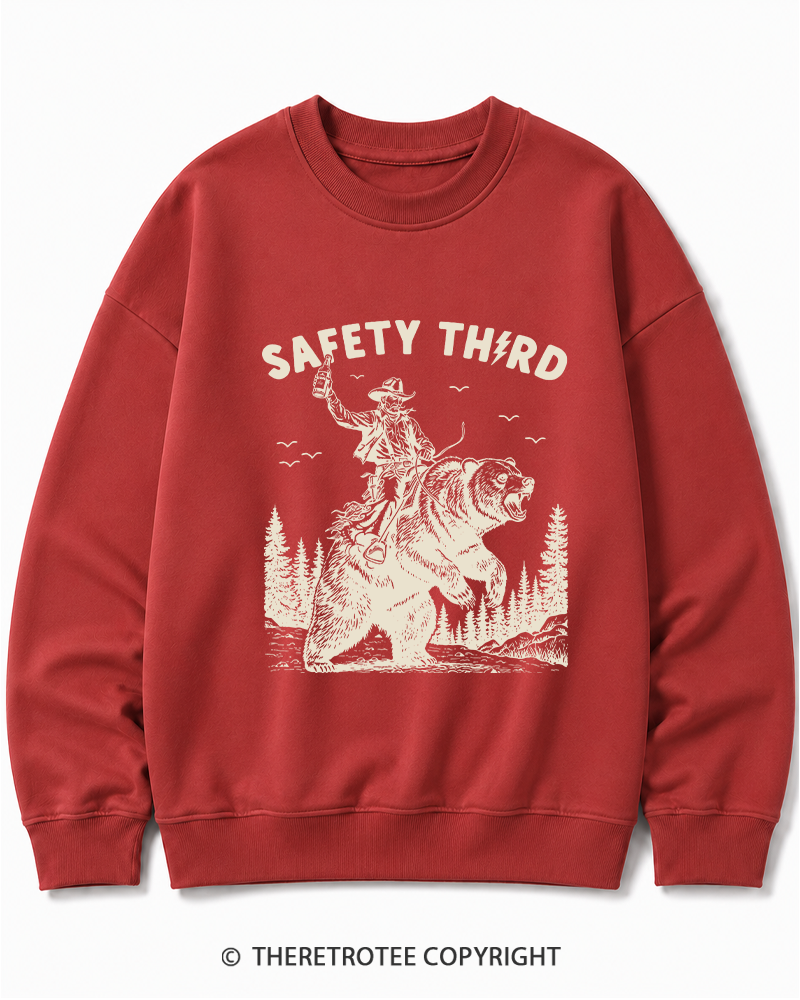 TheRetroTee Safety Third Grizzly Bear Cotton Sweatshirt