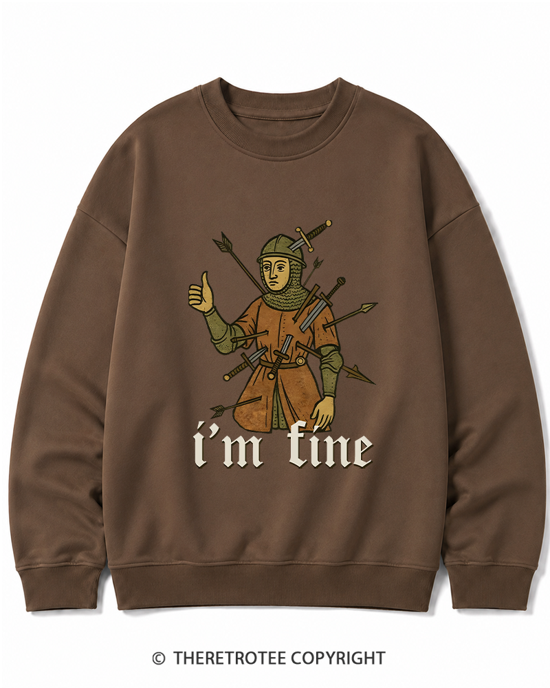 TheRetroTee Medieval Knight I’m Fine 1970s Cotton Sweatshirt