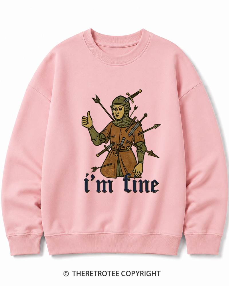 TheRetroTee Medieval Knight I’m Fine 1970s Cotton Sweatshirt