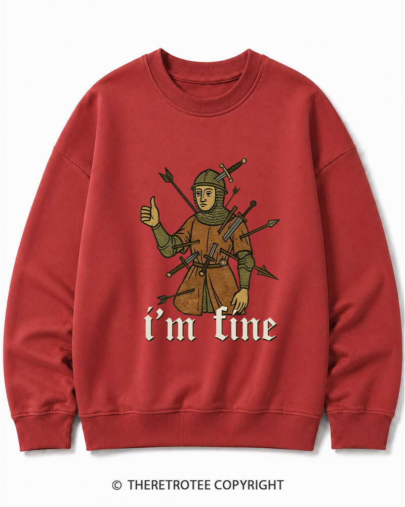 TheRetroTee Medieval Knight I’m Fine 1970s Cotton Sweatshirt