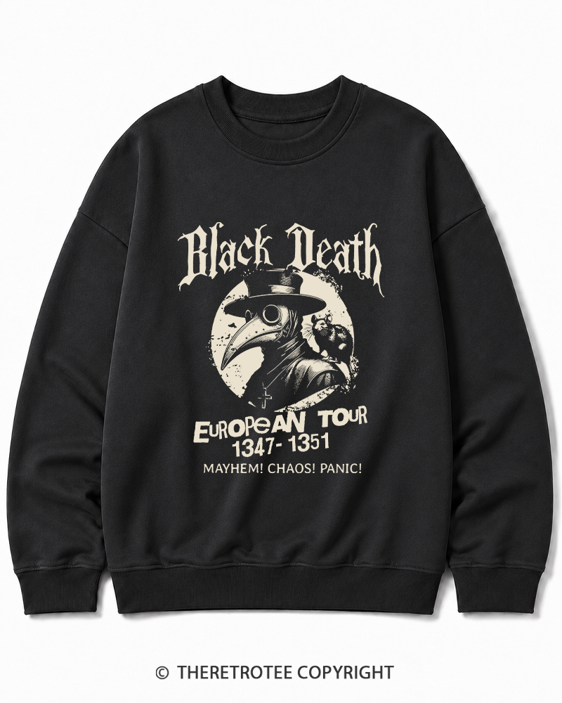 TheRetroTee Black Death European Tour 1970s Cotton Sweatshirt