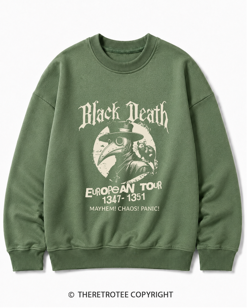 TheRetroTee Black Death European Tour 1970s Cotton Sweatshirt