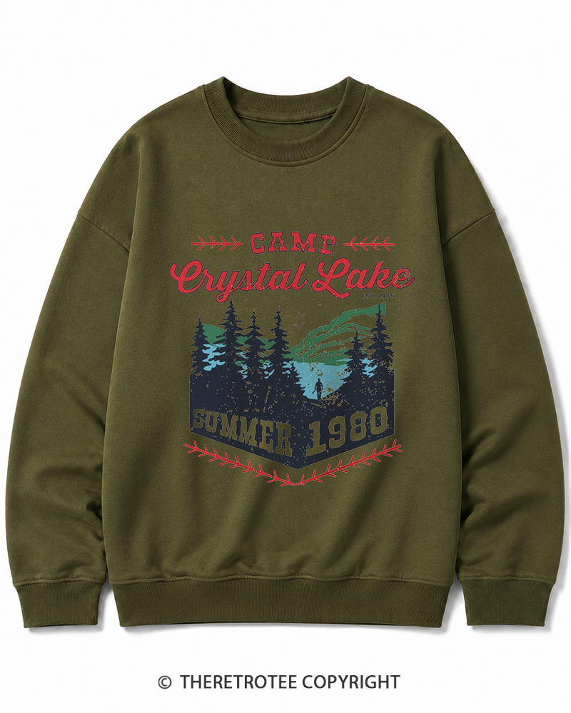 TheRetroTee 1980s Crystal Lake Camp Inspired Horror Cotton Sweatshirt