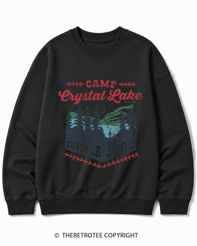 TheRetroTee 1980s Crystal Lake Camp Inspired Horror Cotton Sweatshirt