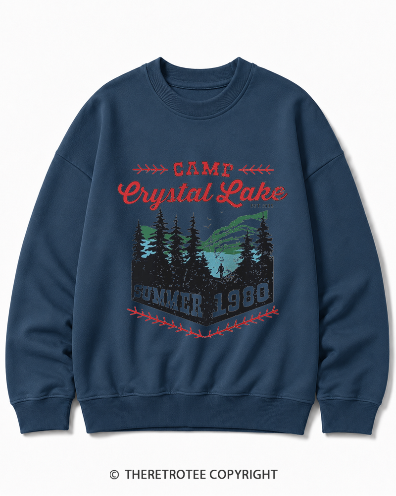 TheRetroTee 1980s Crystal Lake Camp Inspired Horror Cotton Sweatshirt