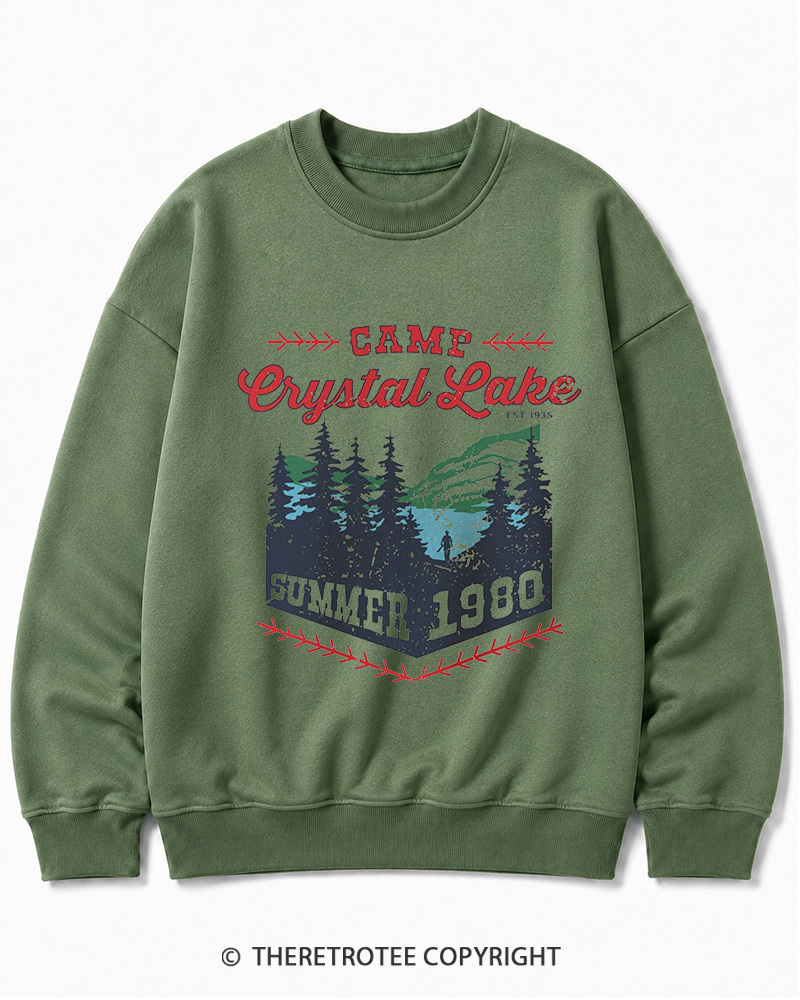 TheRetroTee 1980s Crystal Lake Camp Inspired Horror Cotton Sweatshirt