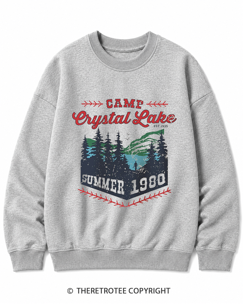 TheRetroTee 1980s Crystal Lake Camp Inspired Horror Cotton Sweatshirt