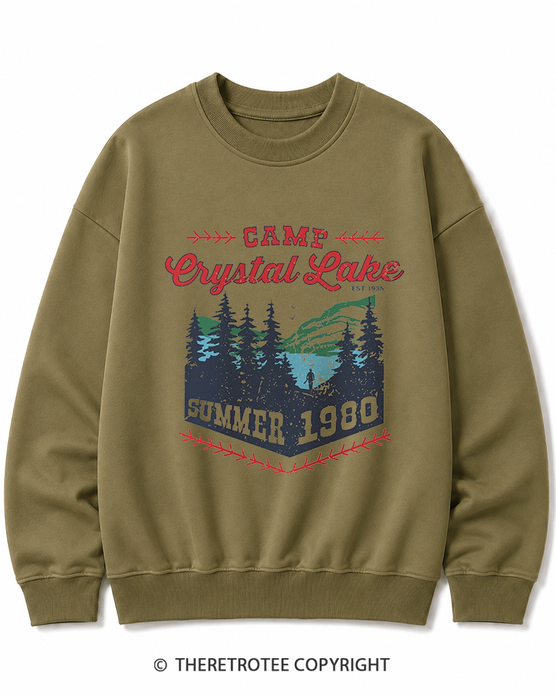 TheRetroTee 1980s Crystal Lake Camp Inspired Horror Cotton Sweatshirt