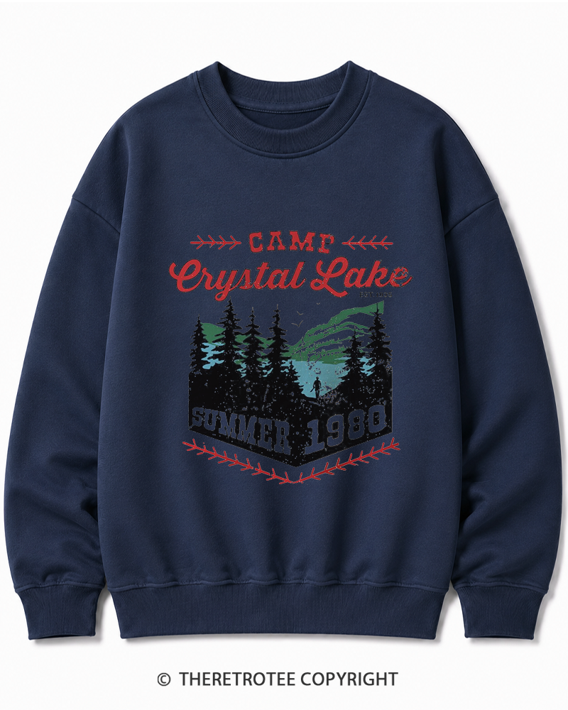TheRetroTee 1980s Crystal Lake Camp Inspired Horror Cotton Sweatshirt