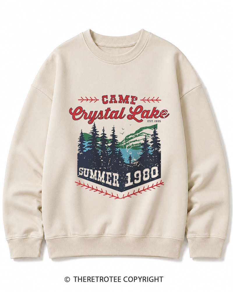 TheRetroTee 1980s Crystal Lake Camp Inspired Horror Cotton Sweatshirt
