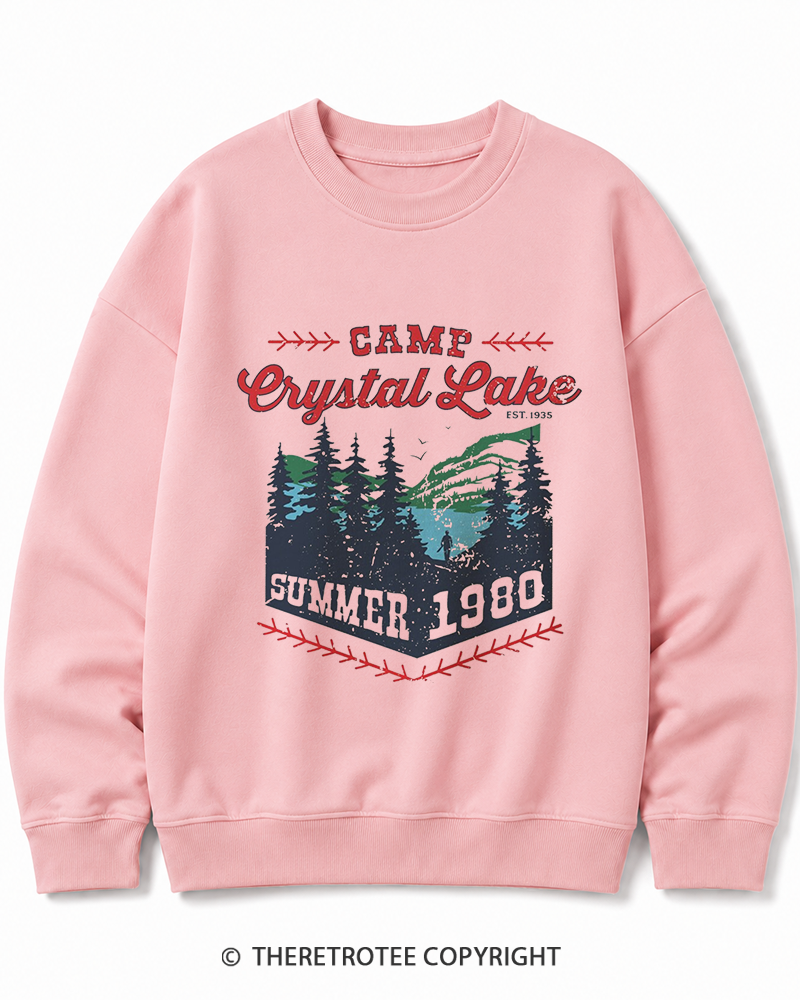 TheRetroTee 1980s Crystal Lake Camp Inspired Horror Cotton Sweatshirt
