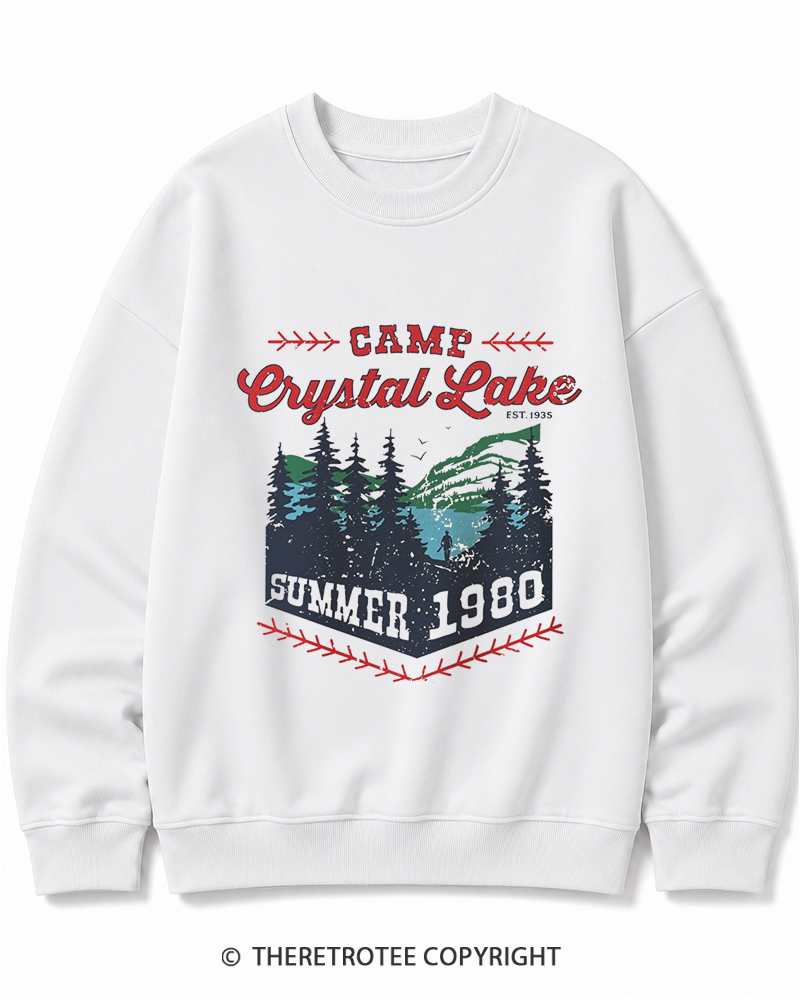 TheRetroTee 1980s Crystal Lake Camp Inspired Horror Cotton Sweatshirt