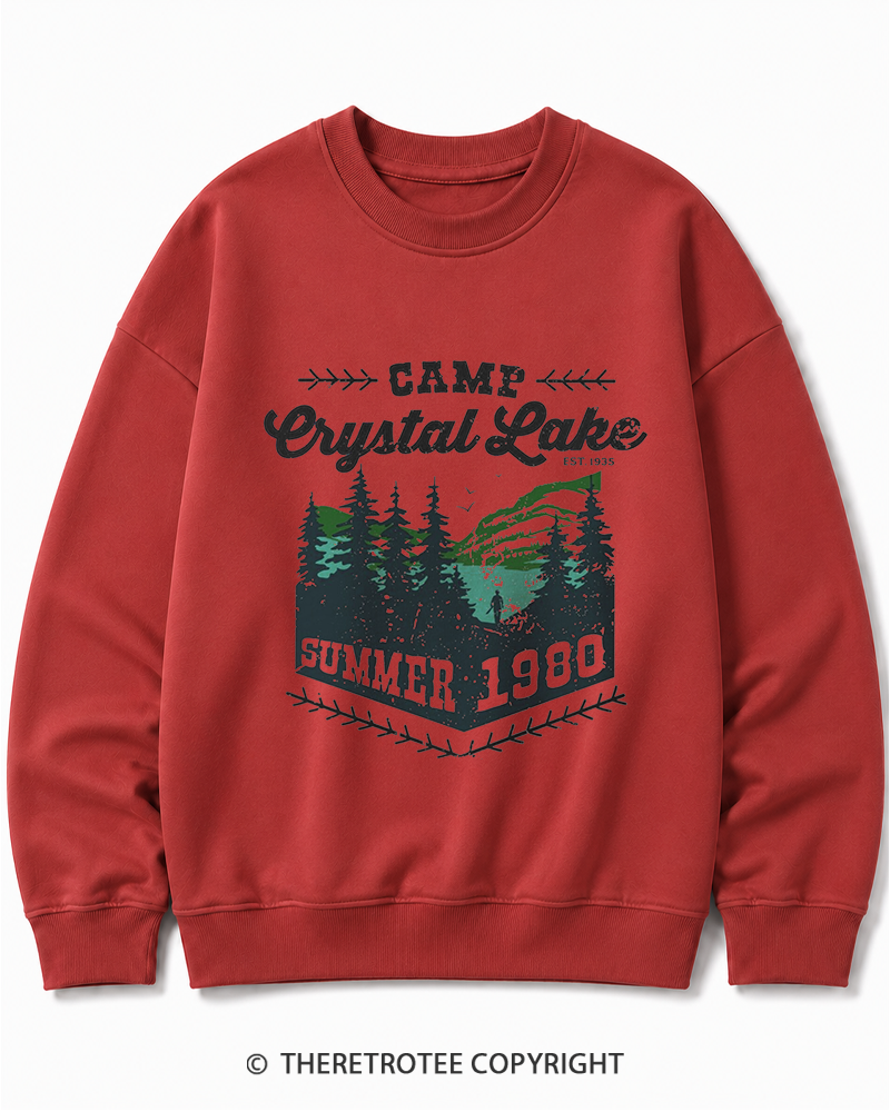 TheRetroTee 1980s Crystal Lake Camp Inspired Horror Cotton Sweatshirt