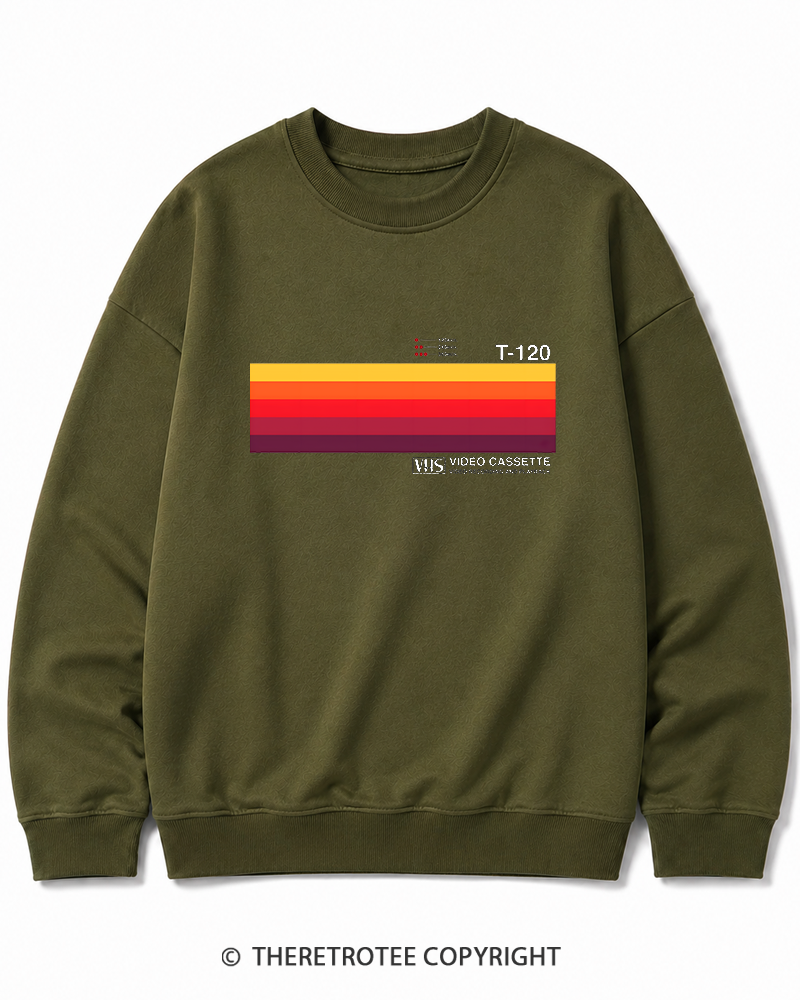 TheRetroTee Sunset Video Cassette VHS 1980s Cotton Sweatshirt