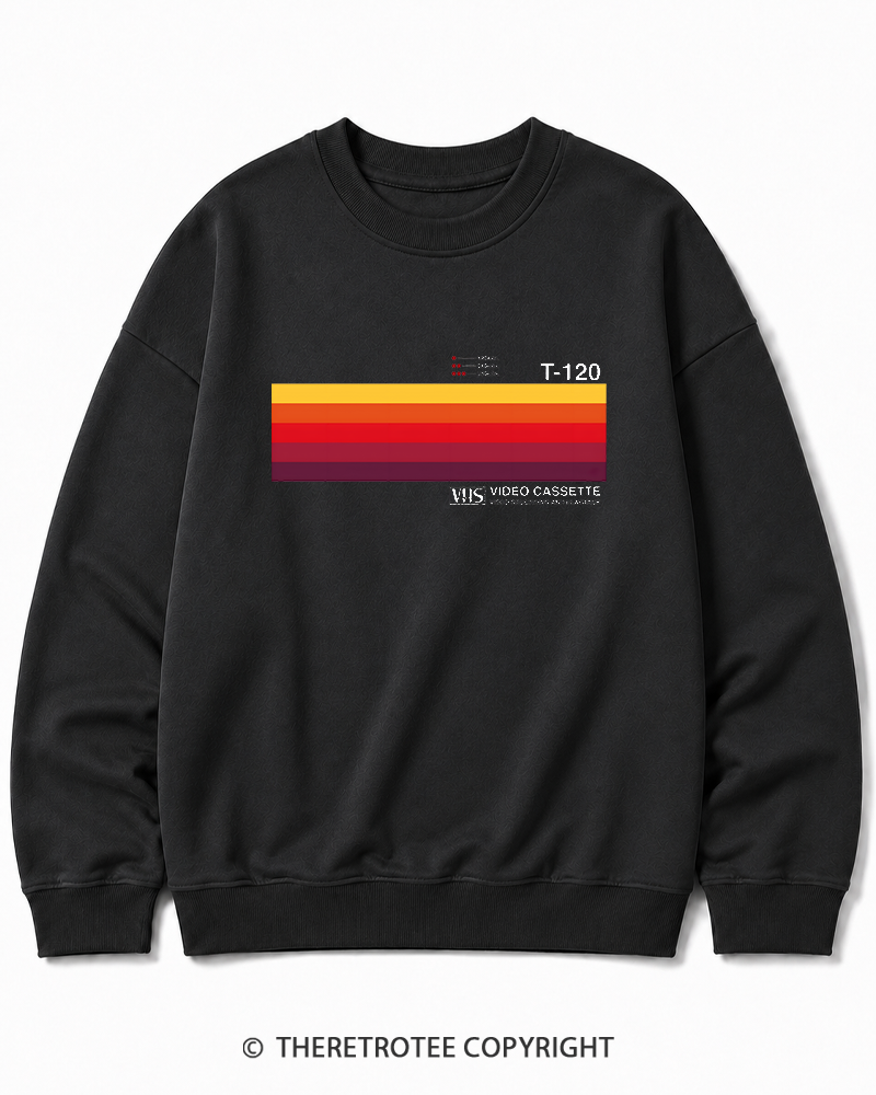 TheRetroTee Sunset Video Cassette VHS 1980s Cotton Sweatshirt