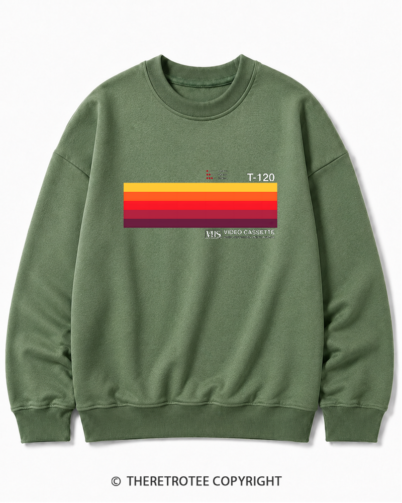 TheRetroTee Sunset Video Cassette VHS 1980s Cotton Sweatshirt
