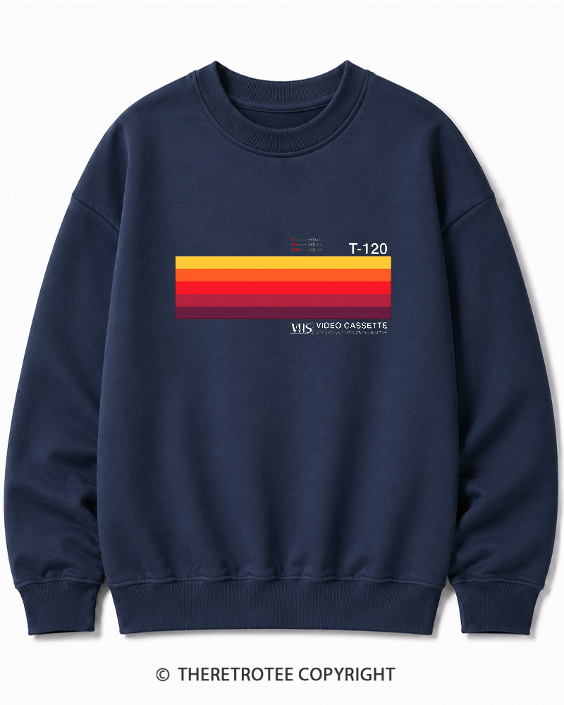 TheRetroTee Sunset Video Cassette VHS 1980s Cotton Sweatshirt