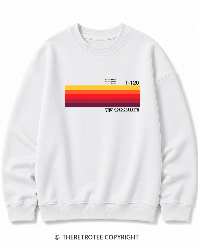 TheRetroTee Sunset Video Cassette VHS 1980s Cotton Sweatshirt