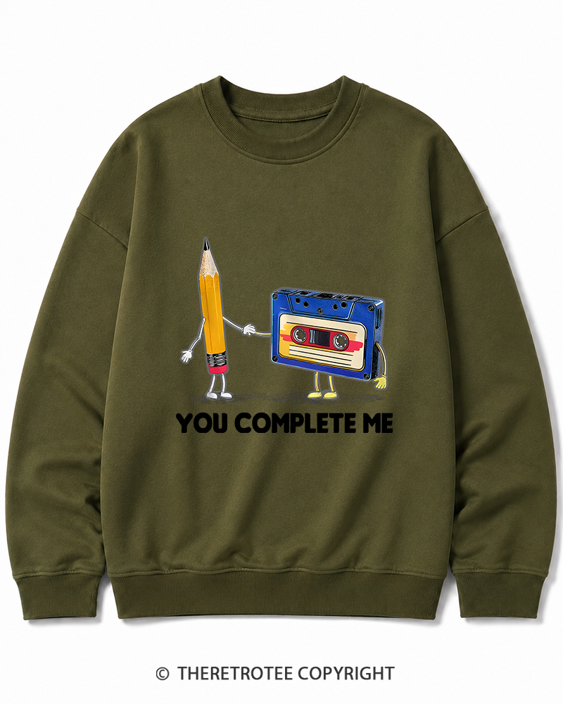 TheRetroTee You Complete Me Pencil & Cassette 1980s Cotton Sweatshirt