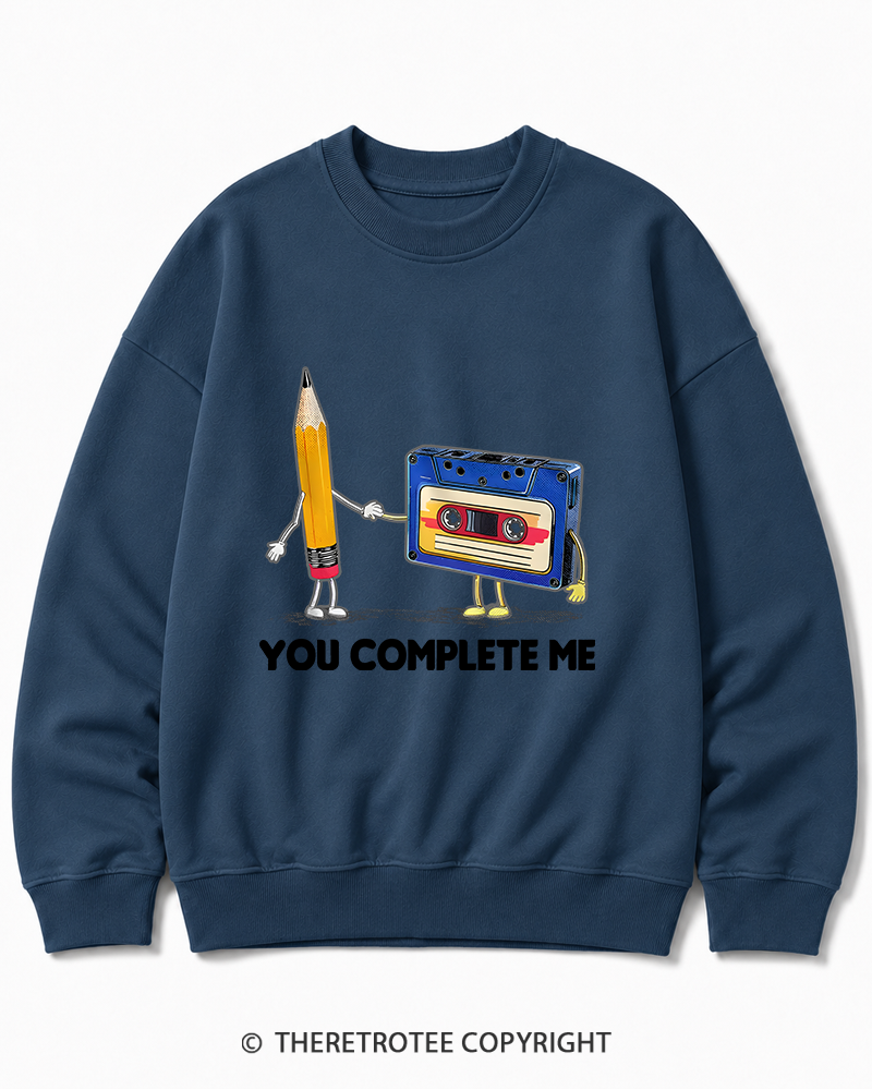 TheRetroTee You Complete Me Pencil & Cassette 1980s Cotton Sweatshirt