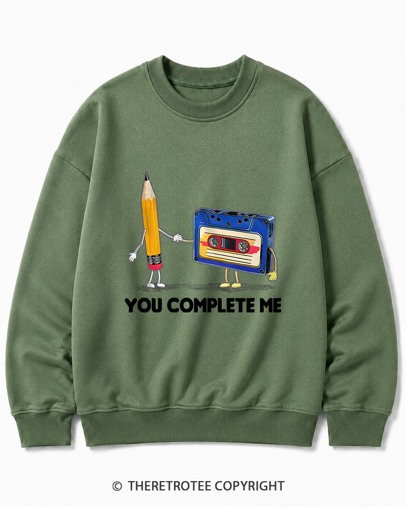 TheRetroTee You Complete Me Pencil & Cassette 1980s Cotton Sweatshirt