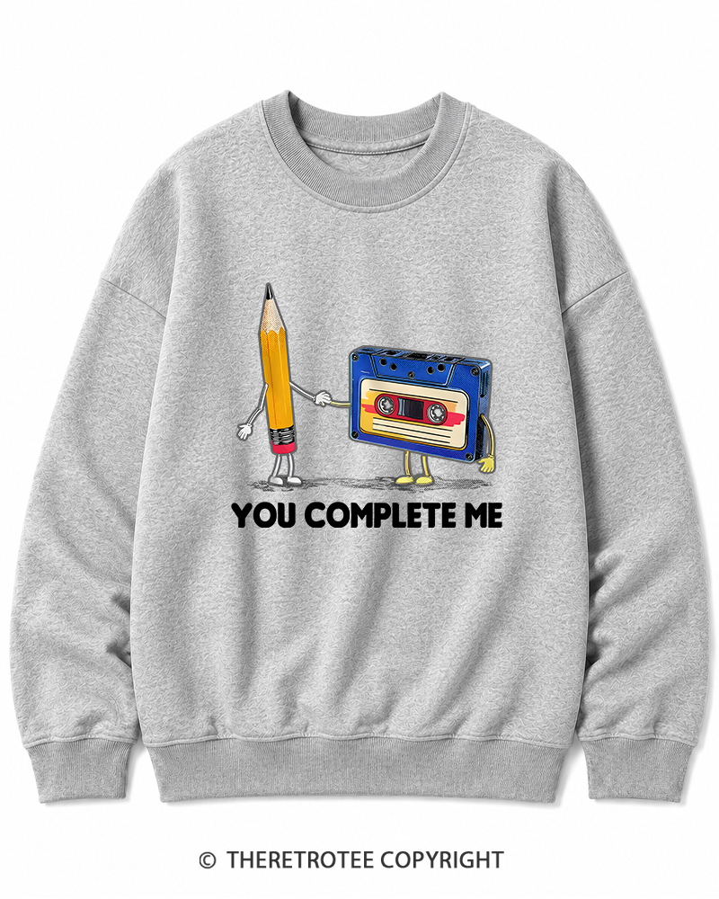 TheRetroTee You Complete Me Pencil & Cassette 1980s Cotton Sweatshirt