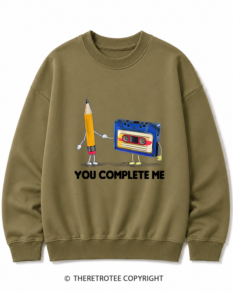 TheRetroTee You Complete Me Pencil & Cassette 1980s Cotton Sweatshirt
