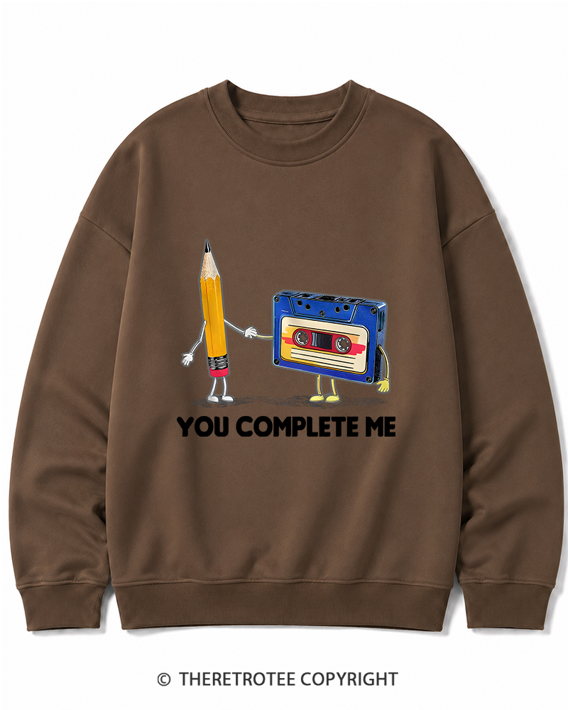 TheRetroTee You Complete Me Pencil & Cassette 1980s Cotton Sweatshirt