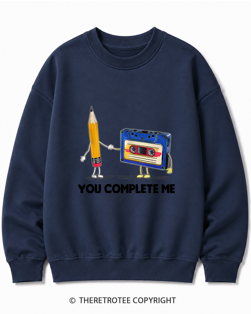 TheRetroTee You Complete Me Pencil & Cassette 1980s Cotton Sweatshirt