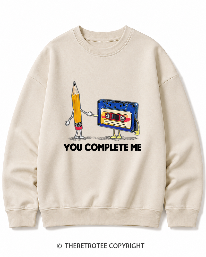 TheRetroTee You Complete Me Pencil & Cassette 1980s Cotton Sweatshirt