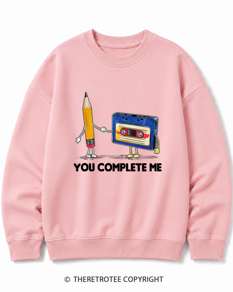 TheRetroTee You Complete Me Pencil & Cassette 1980s Cotton Sweatshirt