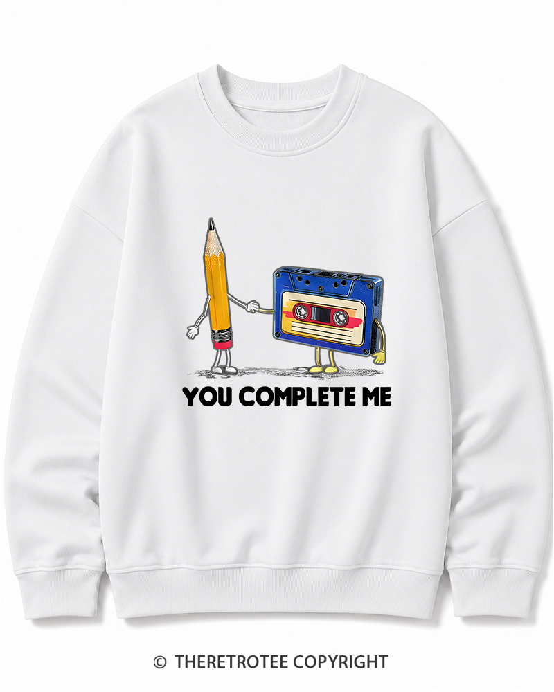 TheRetroTee You Complete Me Pencil & Cassette 1980s Cotton Sweatshirt
