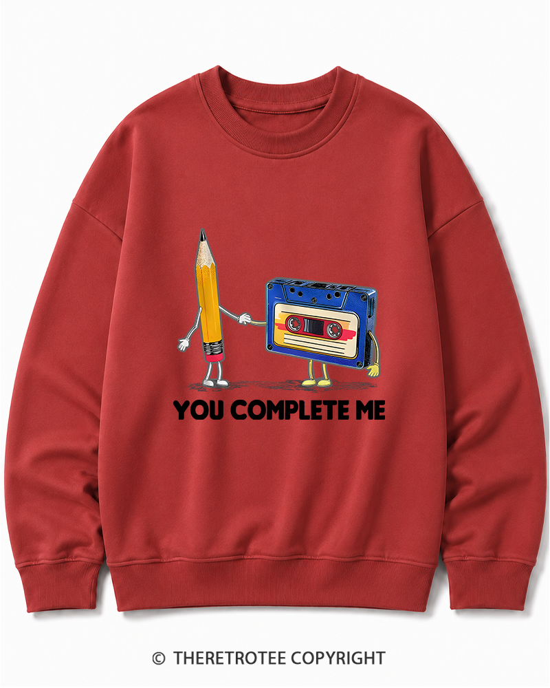 TheRetroTee You Complete Me Pencil & Cassette 1980s Cotton Sweatshirt
