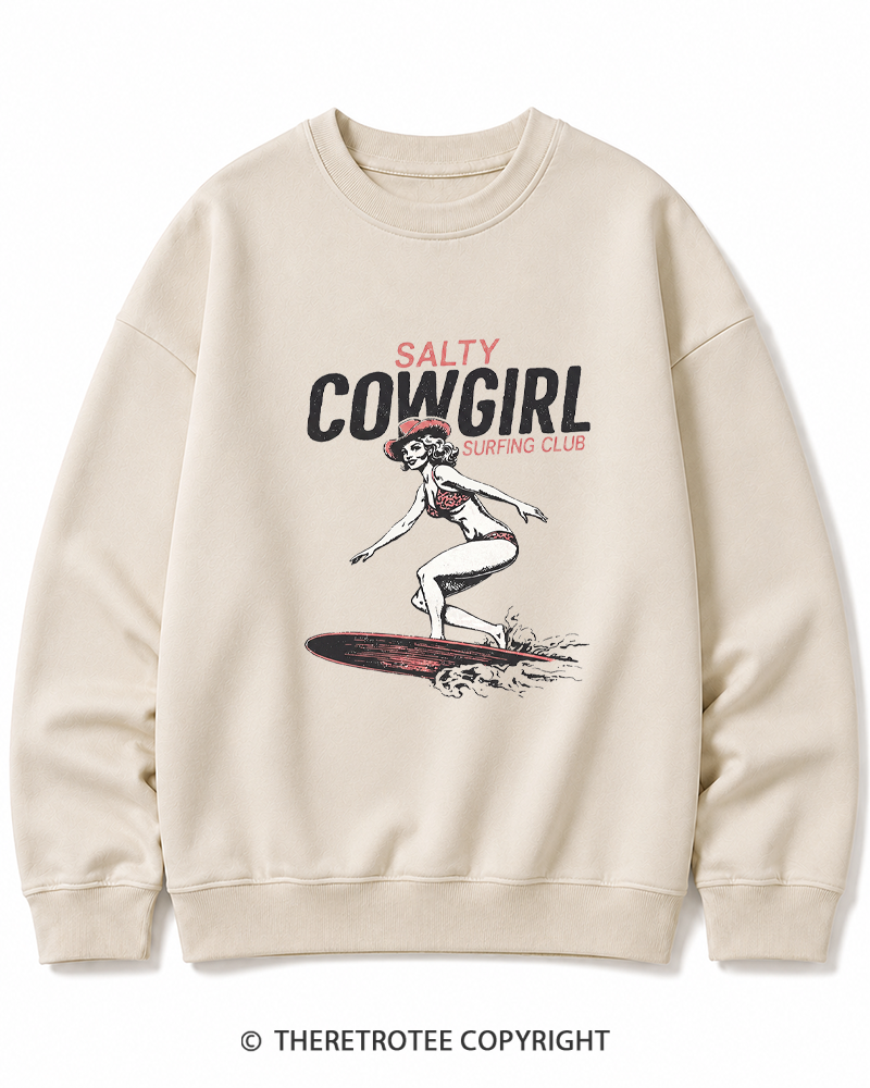 TheRetroTee Salty Cowgirl Surfing Club Cotton Sweatshirt