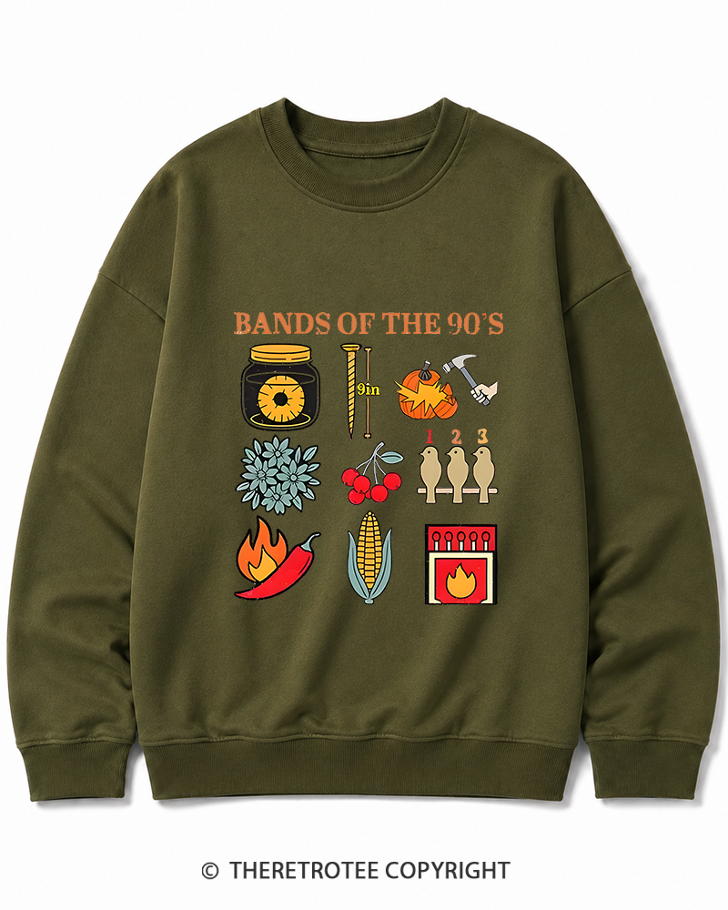TheRetroTee Popular Music Bands of The 1990s Cotton Sweatshirt