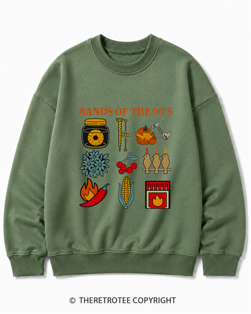 TheRetroTee Popular Music Bands of The 1990s Cotton Sweatshirt
