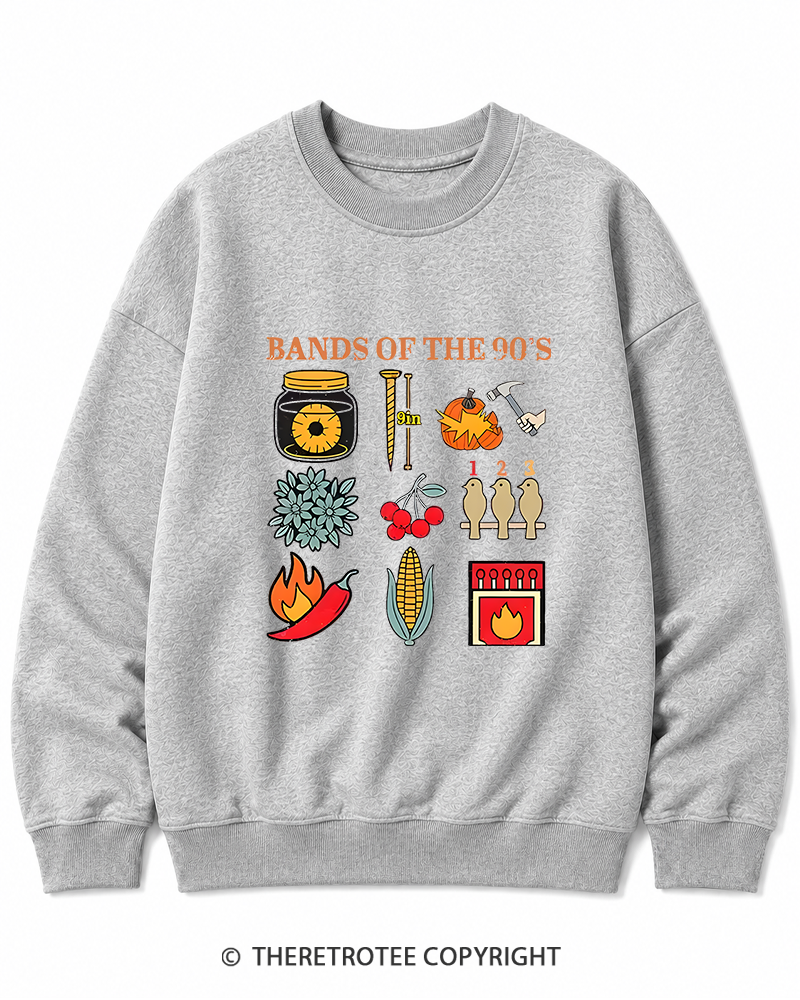 TheRetroTee Popular Music Bands of The 1990s Cotton Sweatshirt